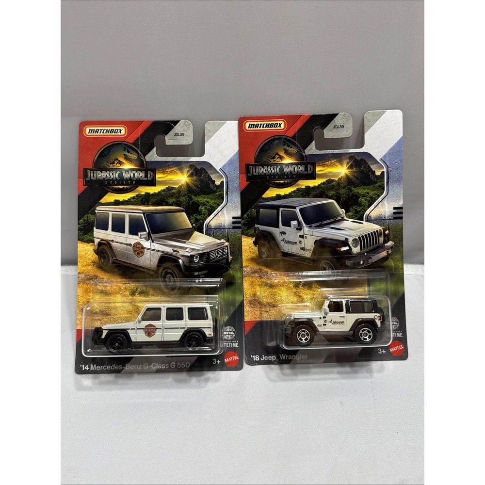 2025 Matchbox Jurassic World '14 Mercedes-Benz G-Class G 550 + '18 Jeep Wrangler